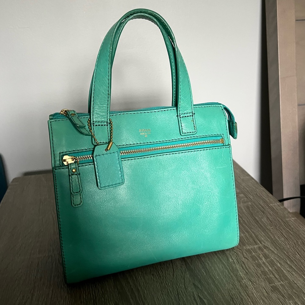 Fossil Tessa Leather Shopper, Teal / Turquoise / Winter Green